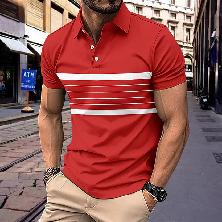 Herrer elegant kortærmet polo-shirt med moderne striber og komfortabel pasform Stilla