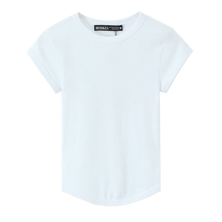 Dame kvalitets, figursyet Basic T-shirt med fint ribstrik Skovae