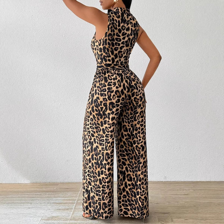 Dame løs jumpsuit med iøjnefaldende leopardmønster Skovae