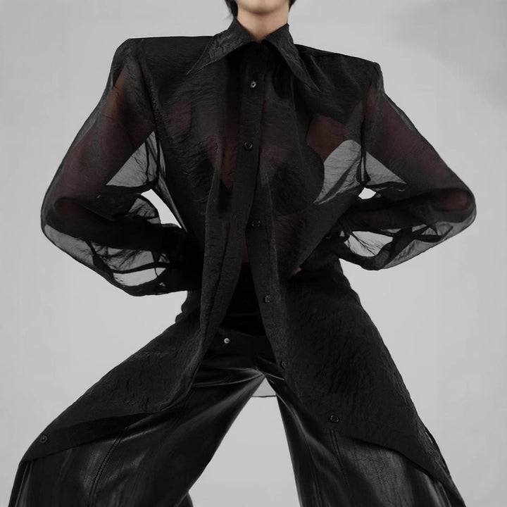 Dame transparent chiffonbluse med moderne snit og elegante detaljer Stilla
