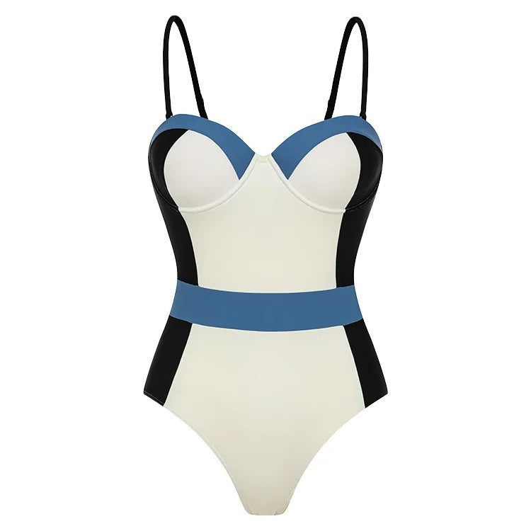 Dame High-Waist One-Piece Badedragt med moderne snit og legende farveblok-elementer Skovae