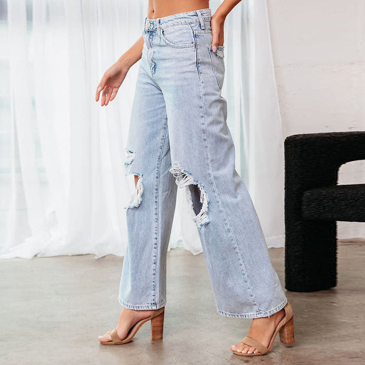 Damer Løstskårne Ripped Jeans med mode detaljer Stilla