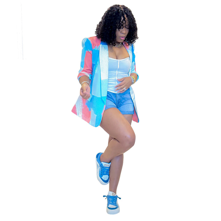 Dame Mode Blazer i Colorblock-design Stilla