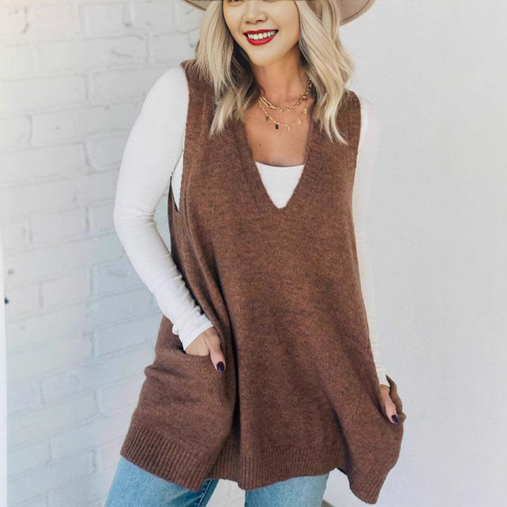Dame Casual Vest med V-hals og praktiske lommer Stilla