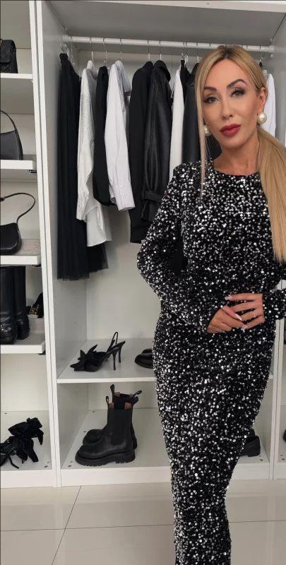 Damer elegant paljetter stræk kjole med lange ærmer og smal silhuet Stilla