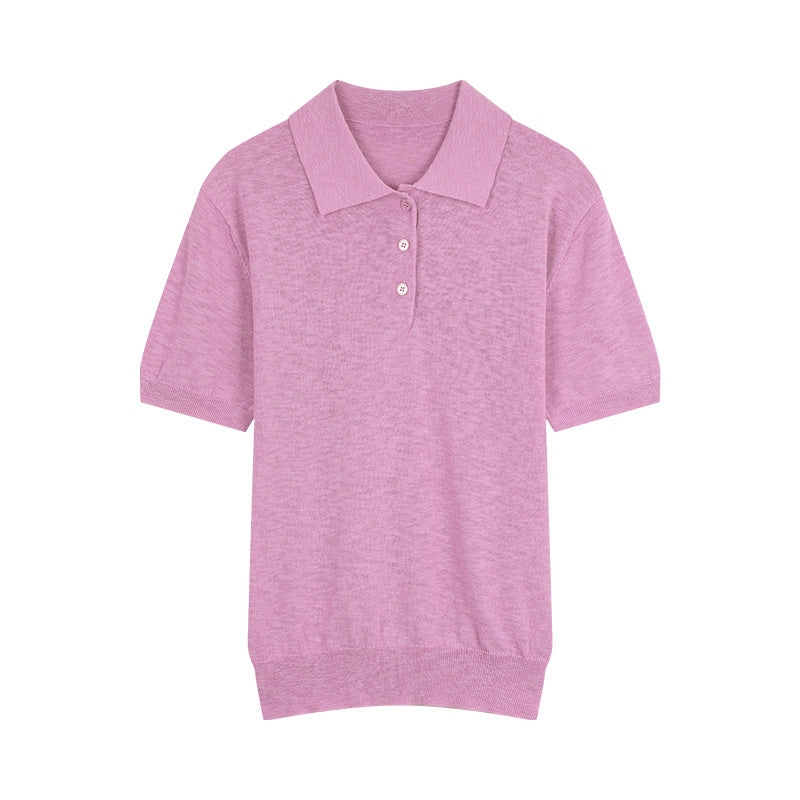 Dame poloshirt med fin struktur og elegant knaplukning Stilla