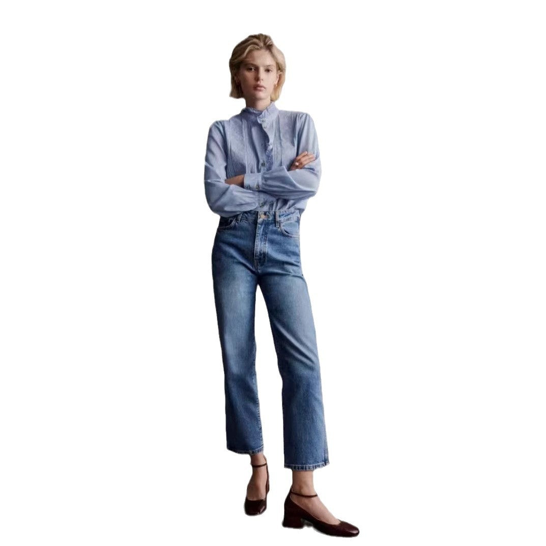 Damebluse med elegante spidsdetaljer og casual snit Stilla