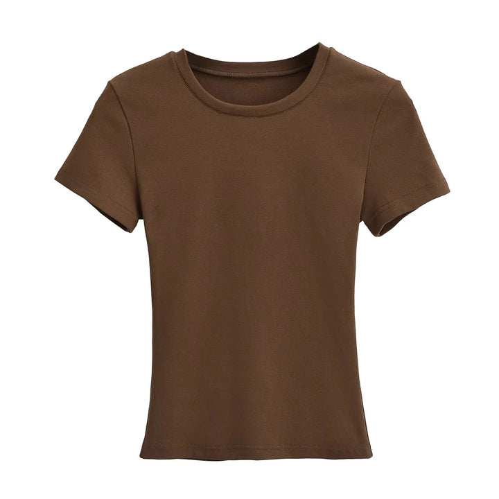 Damer figursyet Basic-T-shirt lavet af åndbart bomuldsblanding med rund halsudskæring Stilla