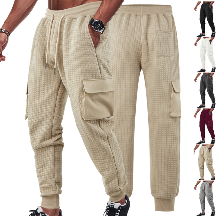 Herrer nan quilted Cargo joggingbukser med vaffelstruktur snorbund og påsatte klaplommer Skovae
