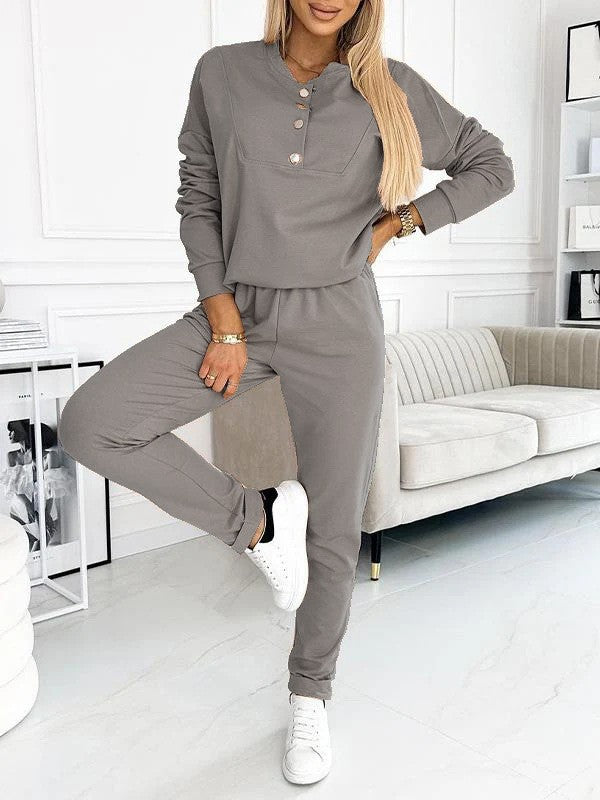 Dame afslappet sport-outfit med praktiske knapper og elastisk talje Stilla