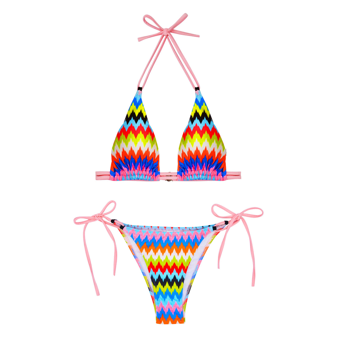 Dame Triangel-Bikini-sæt med farverigt bølgemønster og justerbare bånd Stilla