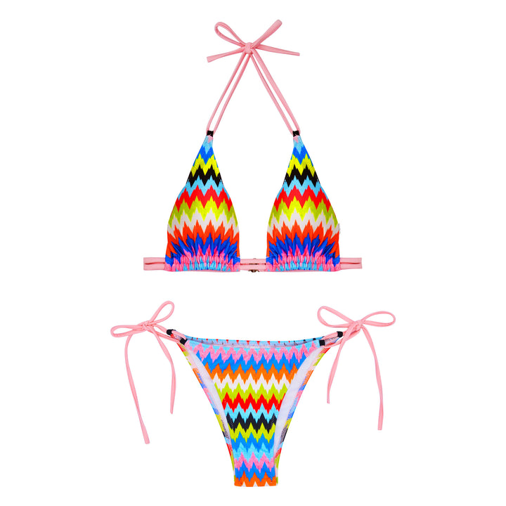 Dame Triangel-Bikini-sæt med farverigt bølgemønster og justerbare bånd Stilla