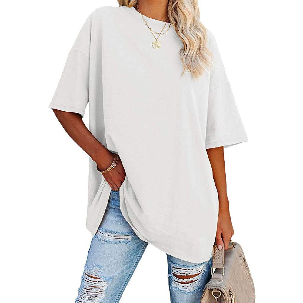 Dame afslappet oversized T-shirt med rund halsudskæring og korte ærmer Stilla