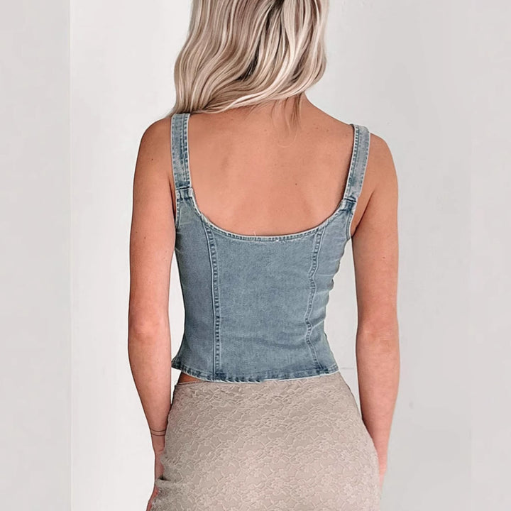 Dame Denim-Corsage med lynlås og justerbare stropper Stilla