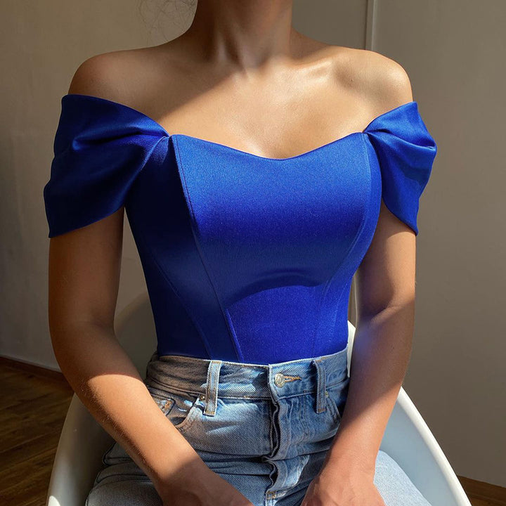Dame elegant satin-bustier med skulderdetaljer Skovae