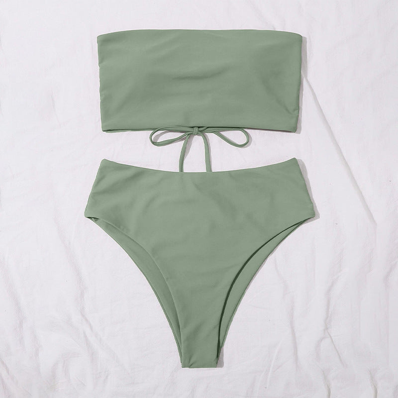 Dame Bandeau-bikini-sæt med høj skæring og elegant vikledetalje Skovae