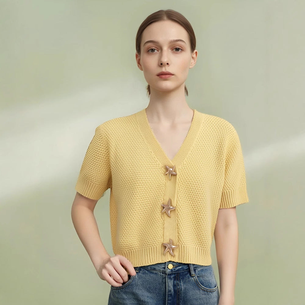 Dame Crop-top med dekorative stjerneknapper Stilla