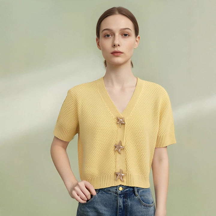 Dame Crop-top med dekorative stjerneknapper Stilla