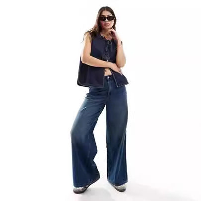 Dame Denim Bustier-vest med snørelse Skovae