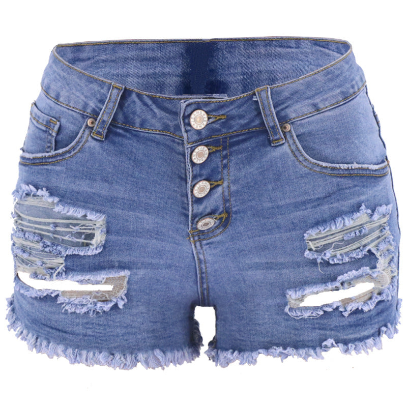 Damer Høj talje Destroyed Denim-Shorts med knaplukning og frynset kant Stilla