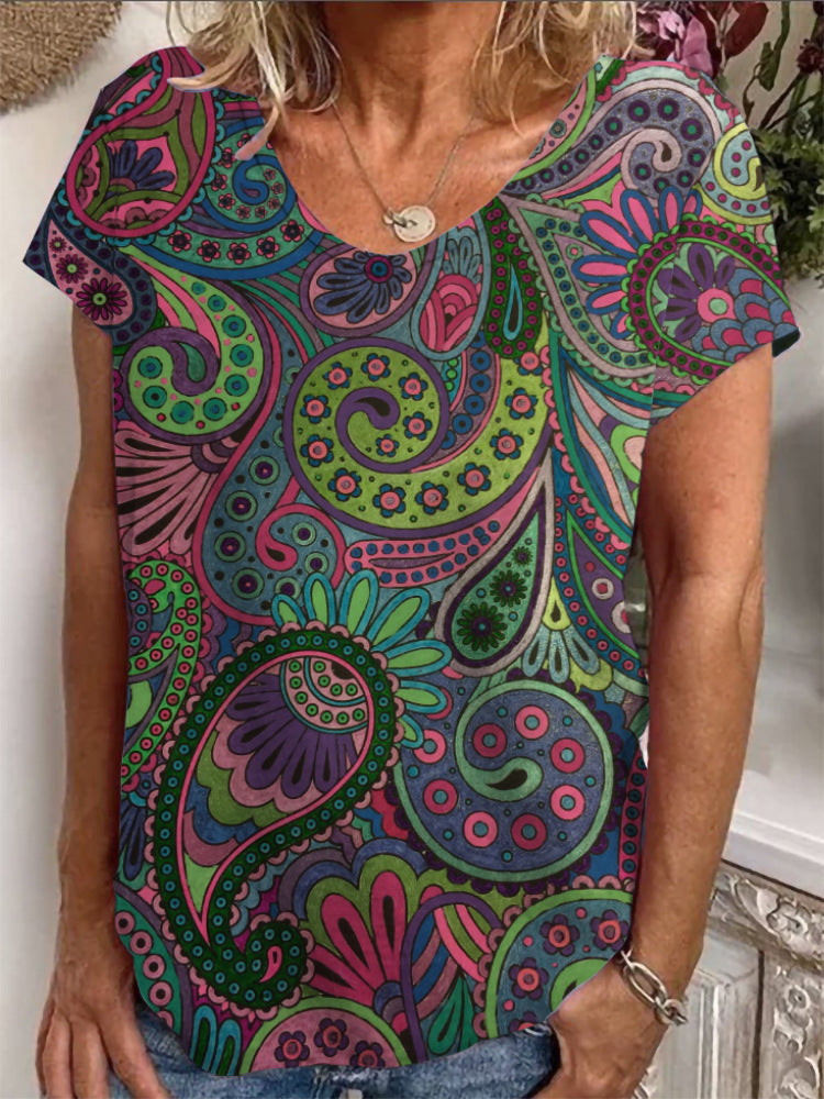 Dame Loose Bluse med farverigt paisleymønster Skovae