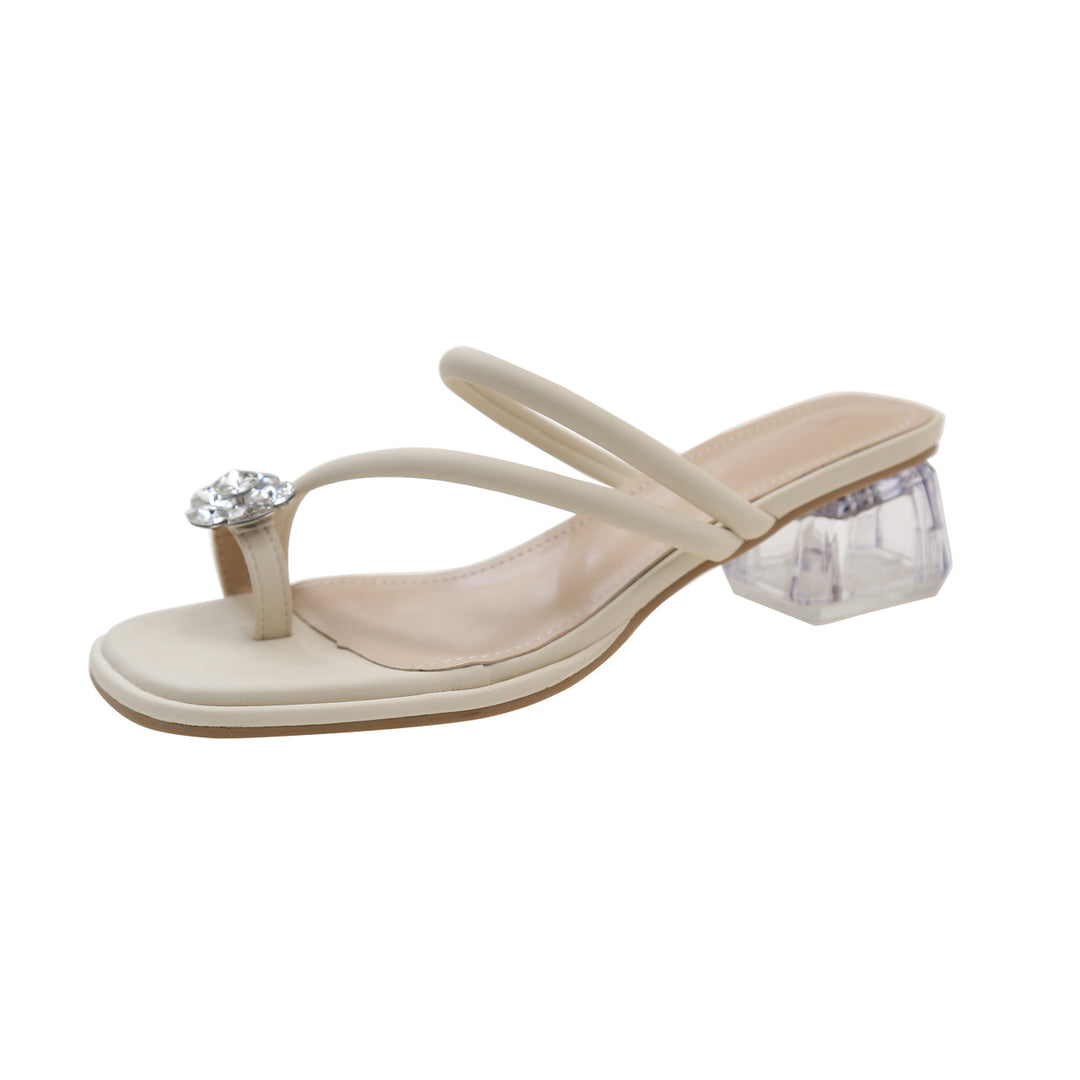 Dame Stilige Åbne Tå Slides Sandaler med Dekorativ Krystal Accent Stilla