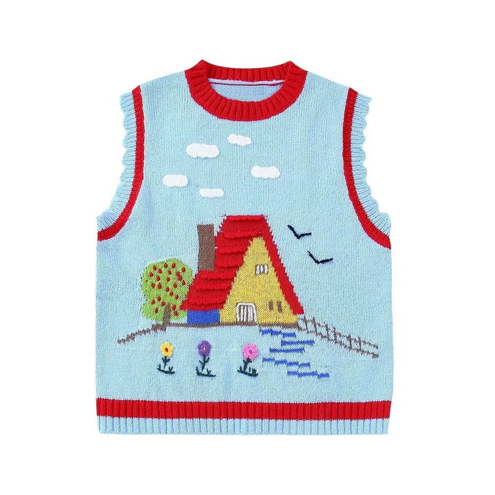 Femme Behagelig Strikket Ærmeløs Pullover Vest med Malerisk Broderi Stilla