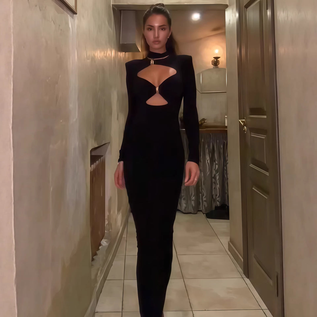 Dame Elegant Maxikjole med højikkert Dekolleté og raffinerede Cut-Outs Skovae