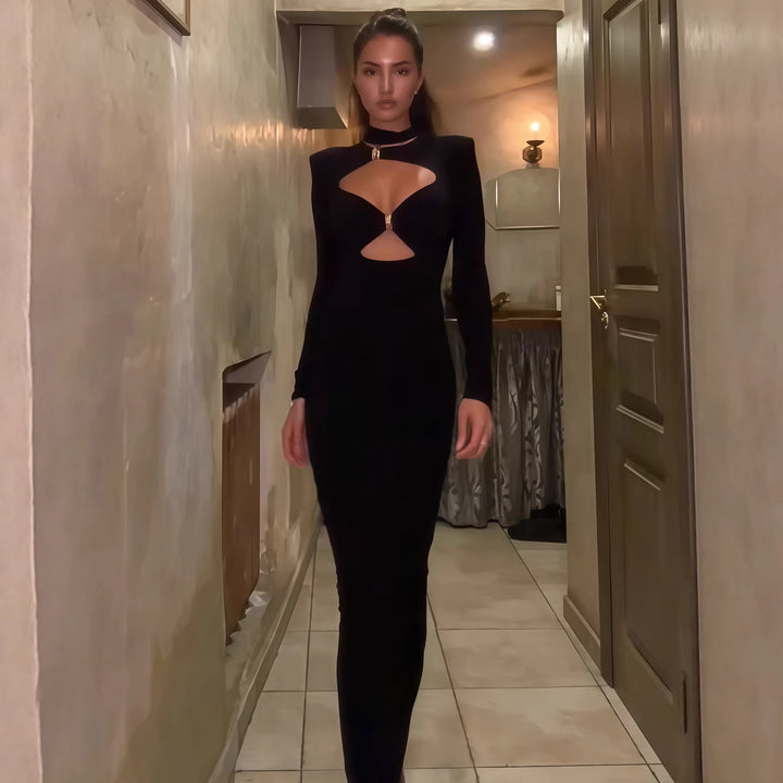 Dame Elegant Maxikjole med højikkert Dekolleté og raffinerede Cut-Outs Skovae
