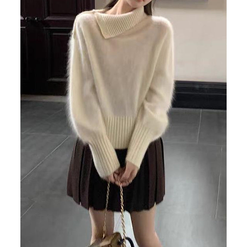 Kvinderens fashionable sweater med stilfuld turtle neck og fin ribbeting struktur Stilla