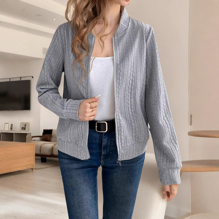 Dame struktureret sweaterjakke i casual snit med moderne lynlås Stilla