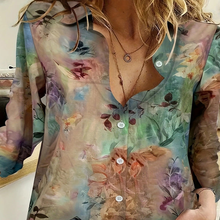 Dame Gennemsigtig Bluse med Blomsterprint og Knapliste Stilla
