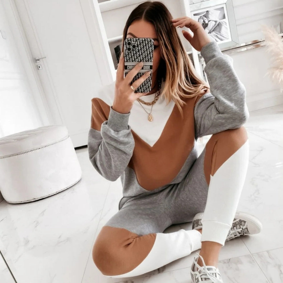 Kvinders sporty sweatshirt sæt med moderne farveskæring og elastisk talje Skovae