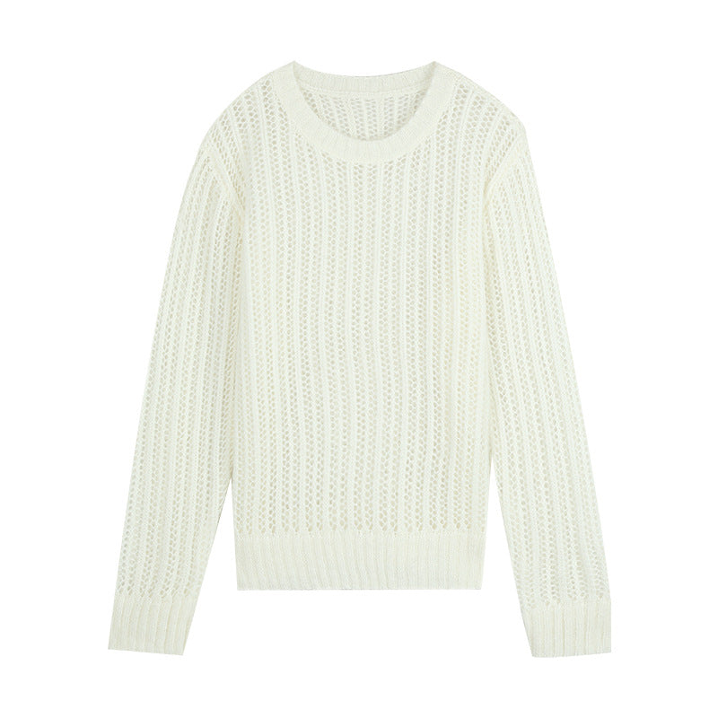 Dame let strikket sweater med fin maske struktur og rund halsudskæring Stilla