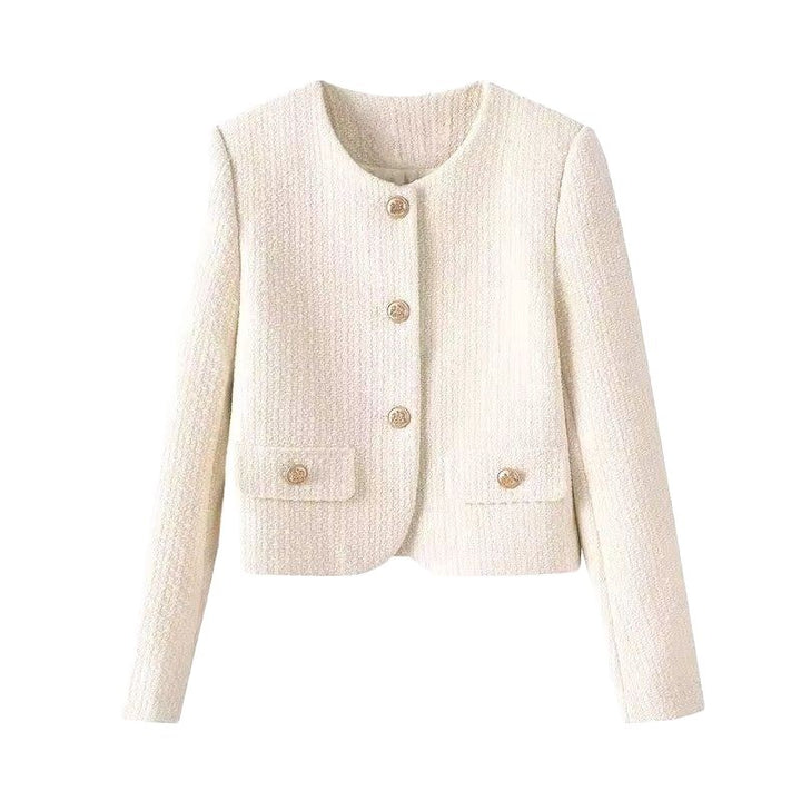 Damer elegant kort jakke i tweed stil med gyldne knapper Stilla