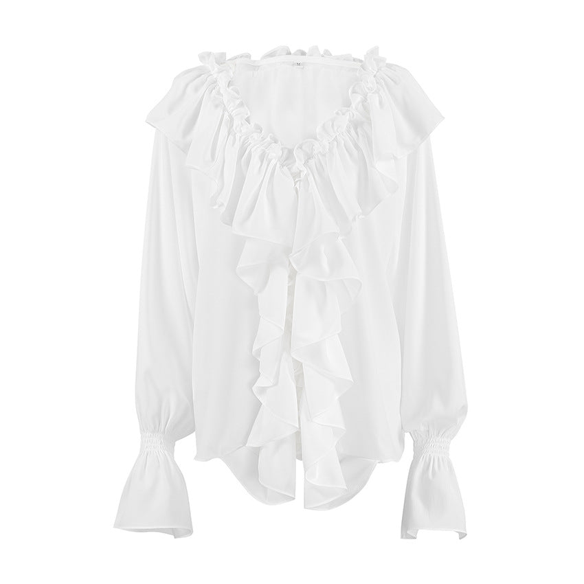 Dame rynket bluse med voluminøse ærmer og eksquisite detaljer Stilla
