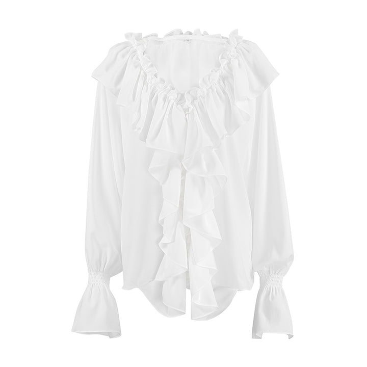 Dame rynket bluse med voluminøse ærmer og eksquisite detaljer Stilla