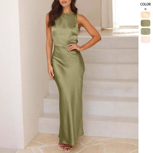 Dame Elegant Maxi Kjole med Slank Silhuet og Højkvalitets Satin Finish Stilla