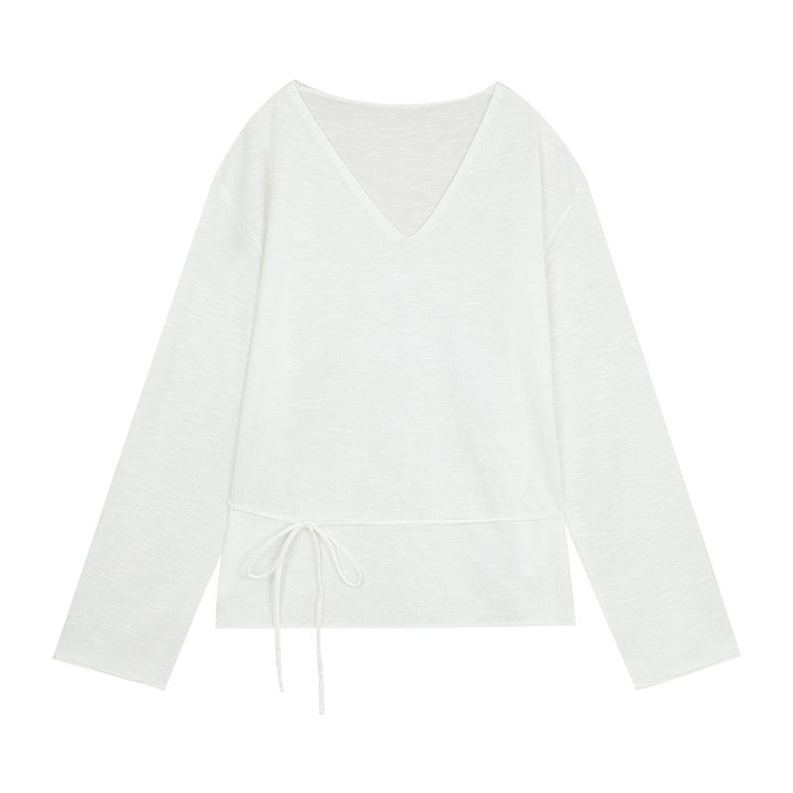 Dame afslappet sweater med moderne V-udskæring og justerbar snoretræk Stilla