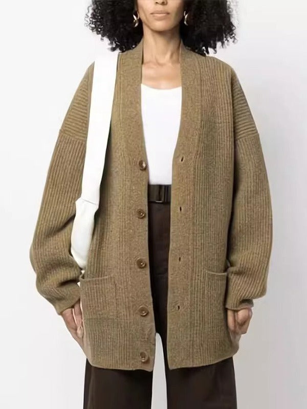 Dame afslappet strik cardigan med oversized pasform og elegante detaljer Stilla
