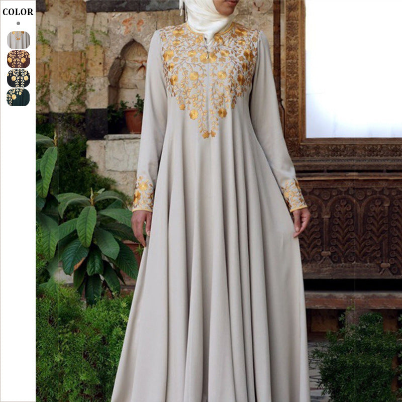 Dame Elegant Maxi Kjole med blomsterdetalje og lange ærmer Stilla Aften Kjole med dyb V-udskæring og skinnende nederdel Stilla