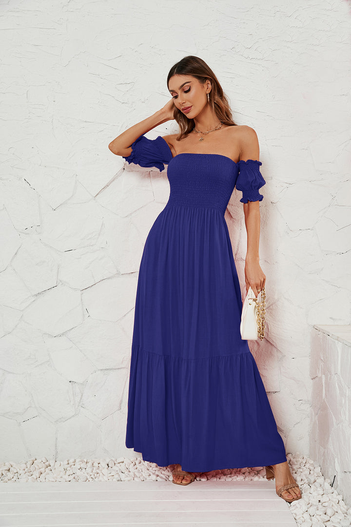 Dame Maxikjole med off-shoulder snit og romantiske puffærmer Stilla