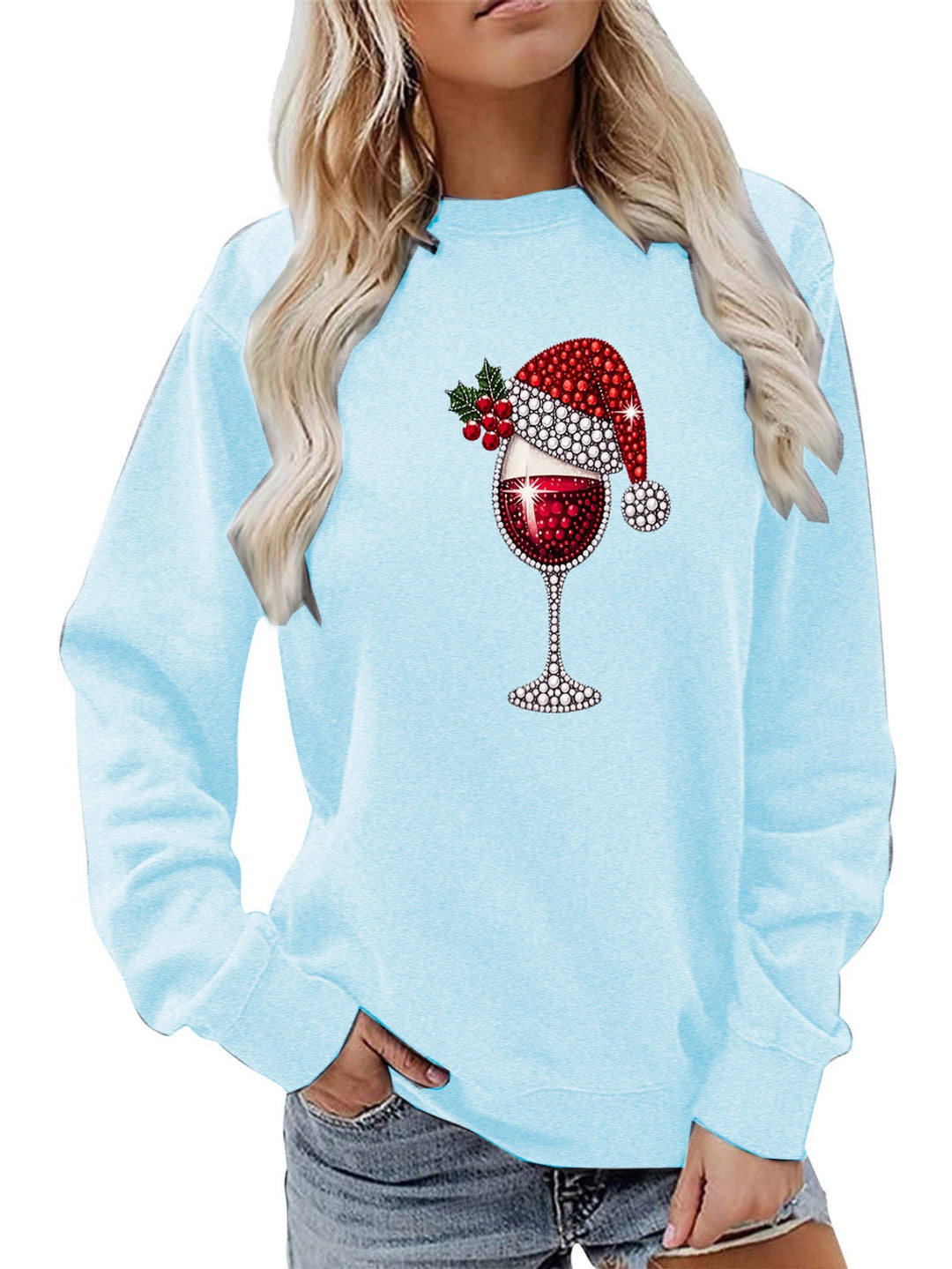 Kvinders sweatshirt med blødt foer og festligt vinmotiv Stilla