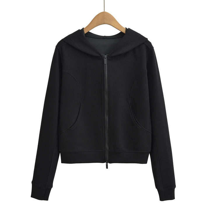 Dame Sporty Hoodie Jakke med høj Krave og Lynlås Stilla