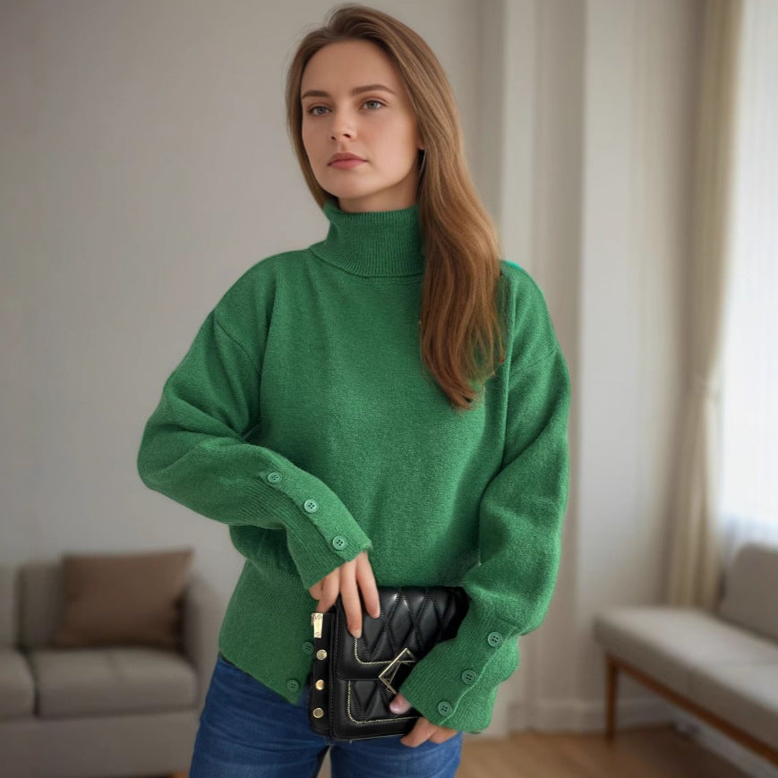 Kvinders hyggelige turtleneck sweater med knapdetaljer Stilla