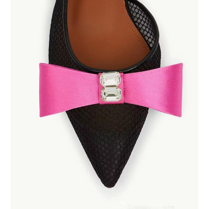 Femme Elegante Mesh Ballerina med Dekorativ Satinbue Stilla