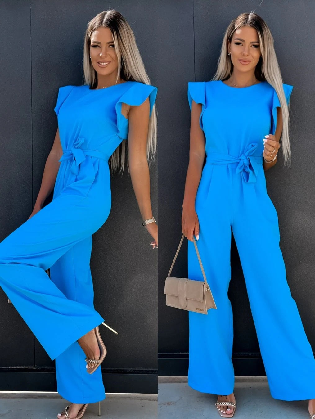 Dame Elegant Bred Beinformet Jumpsuit med Flæsedetaljer Stilla
