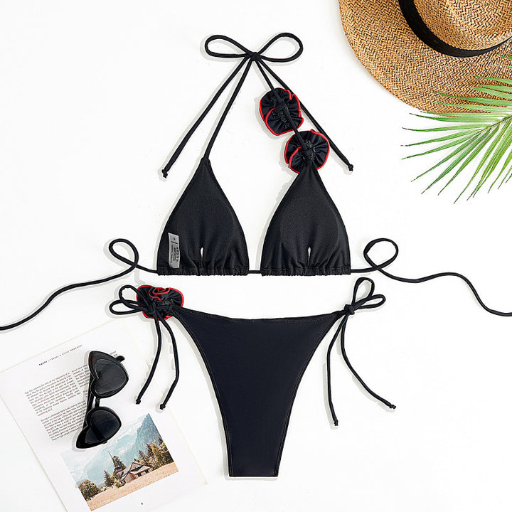 Dame triangel-bikini med legende blomster design og justerbare stropper Skovae