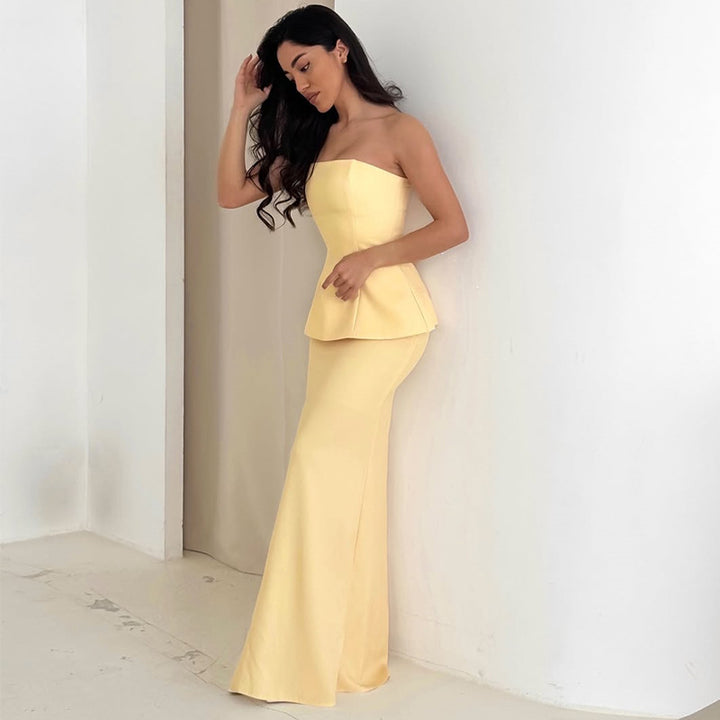 Dame Elegant Peplum Kjole med vid Skirt og hjerteformet Udsnit Stilla