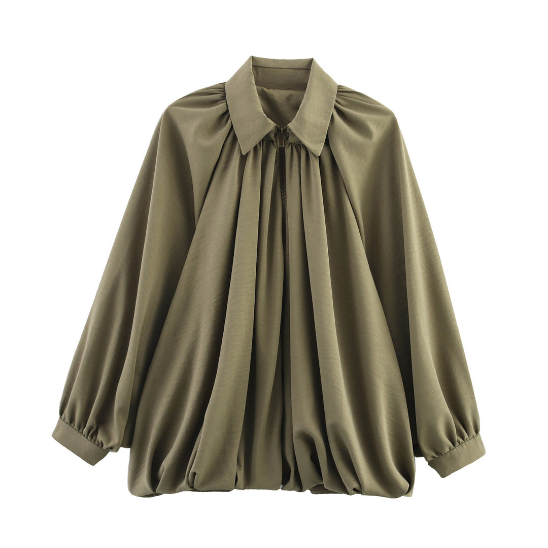Dame elegant skåret bluse med voluminøse pufærmer Stilla